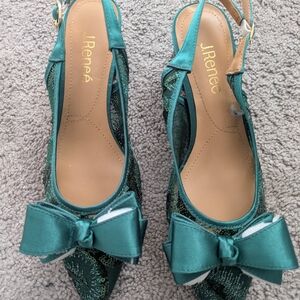 J.Renee Teal Satin Bow Slingback Heels
